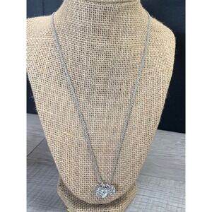 Bohemian Tribal Engraved Teardrop Charm Necklace Silver Tone 24 Inch Wheat Chain